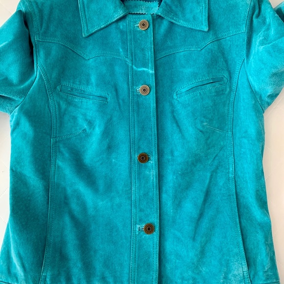 Leather Suede Jacket Turquoise Size GB 14 Medium - Picture 6 of 8